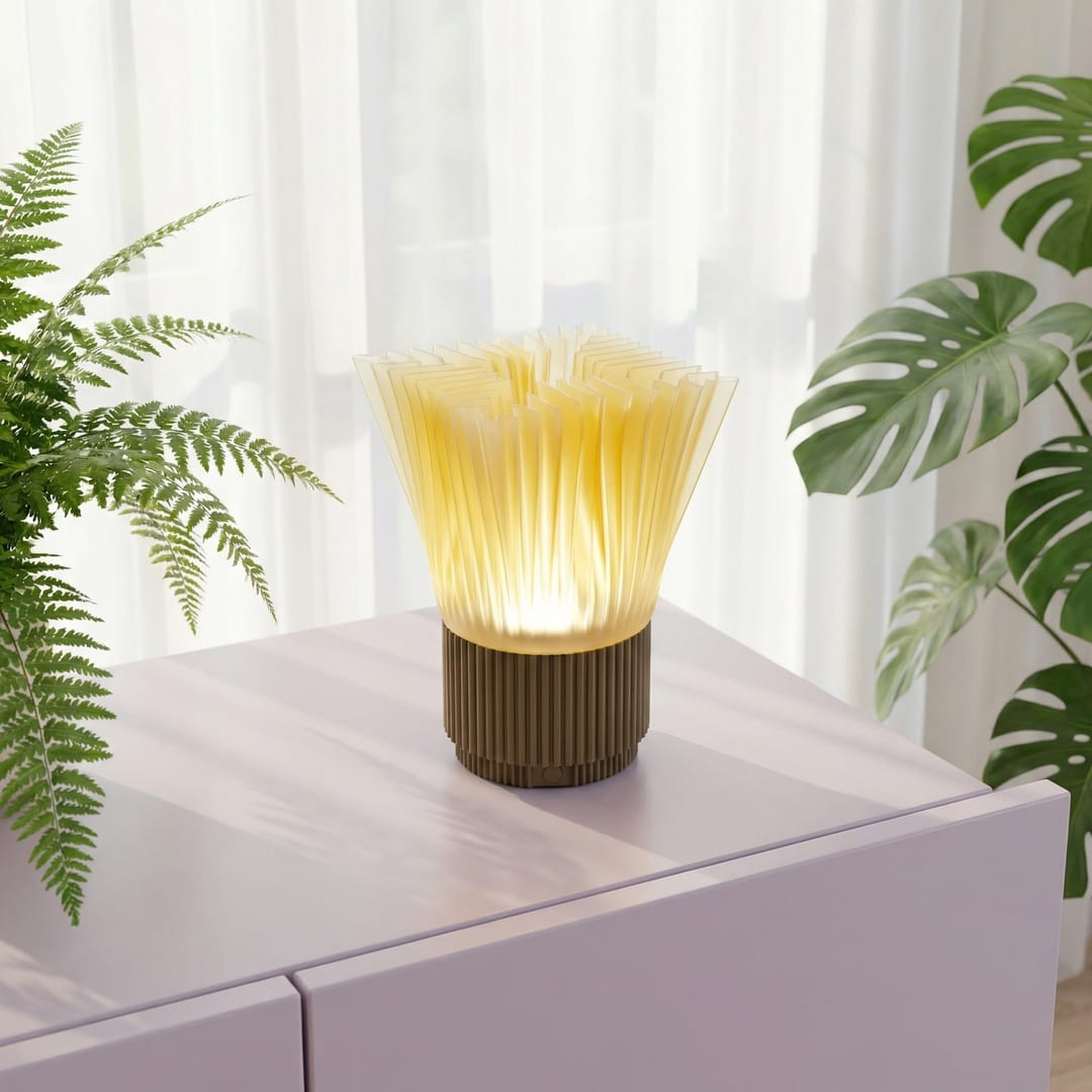 LUMMAR Studio — lampa Ascentra, sculptura luminoasa cu coloana galbena