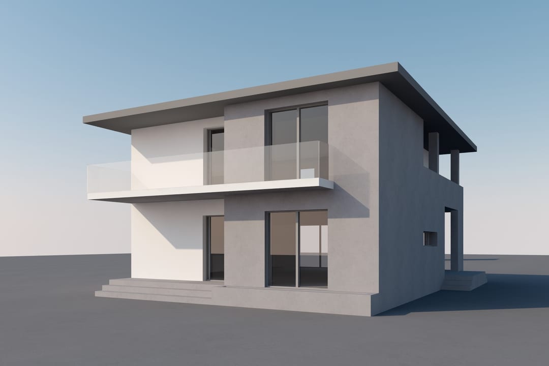 Casa Aeroport — perspectivă din spate cu terasa și acces