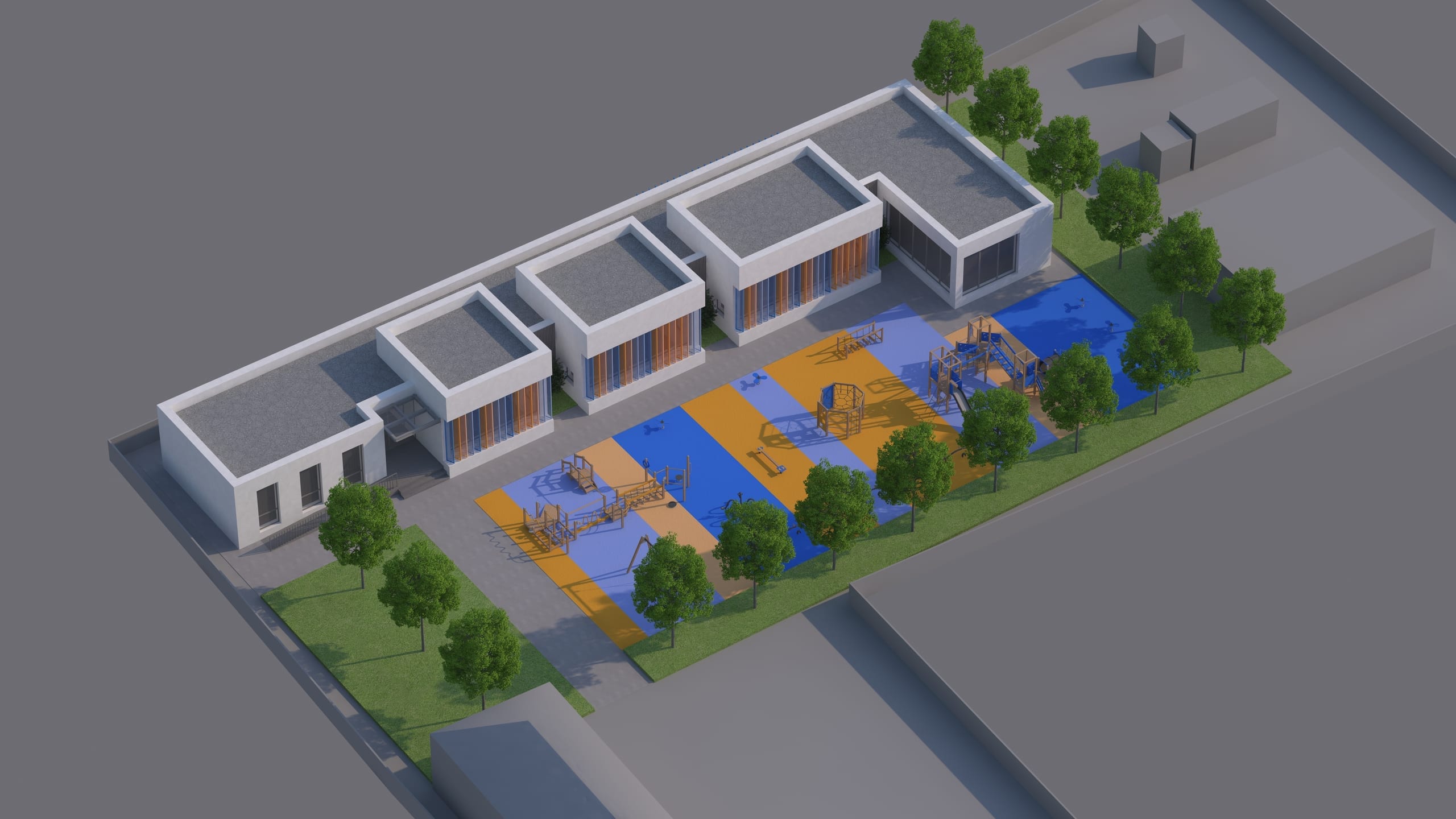 Grădinița Benești — axonometrie generală a ansamblului