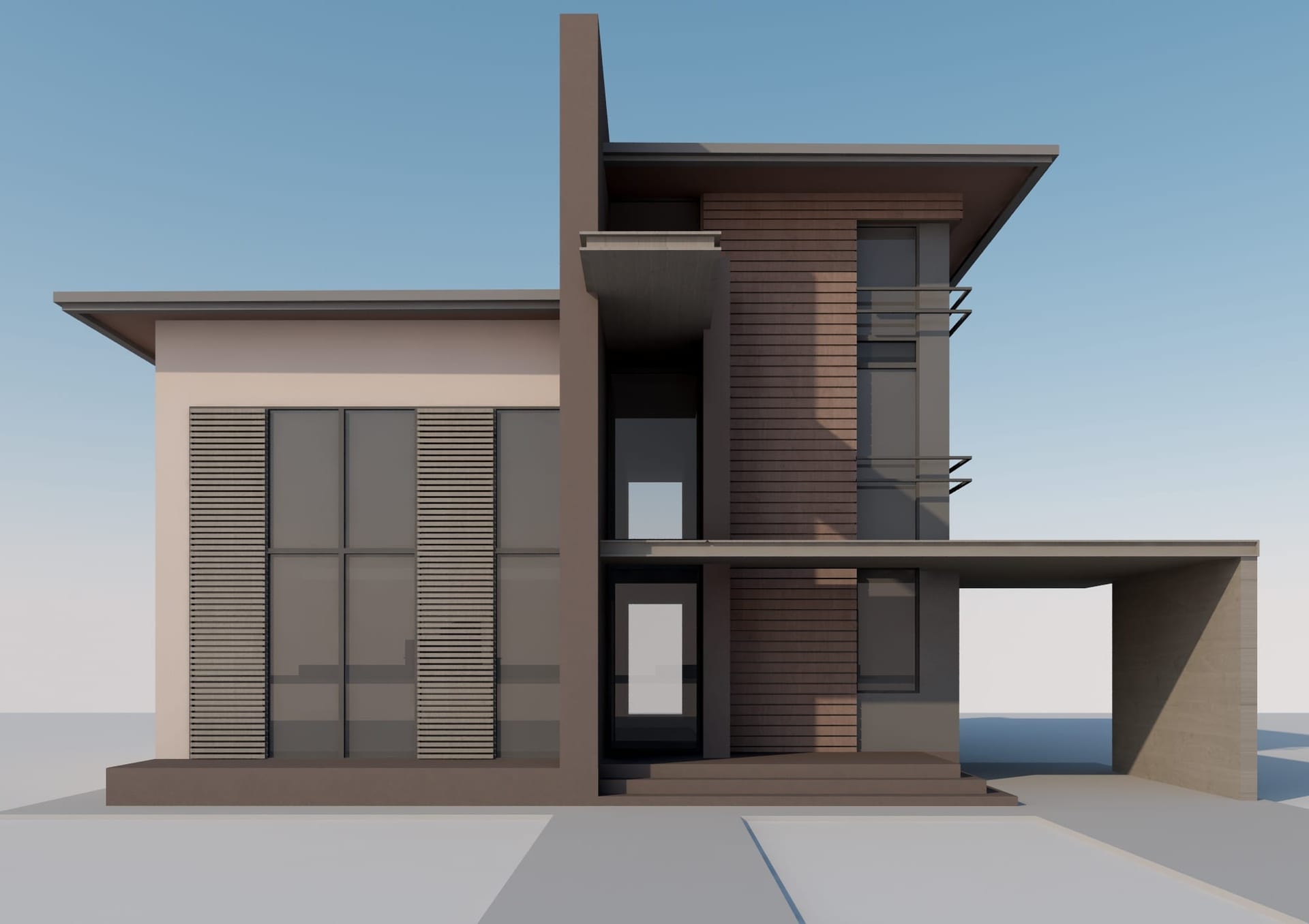 Casa Dinuț — randare frontală cu consola de acces