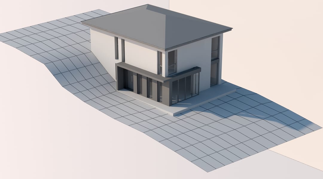 Casa Mic — randare aeriană, organizarea terenului și a curții