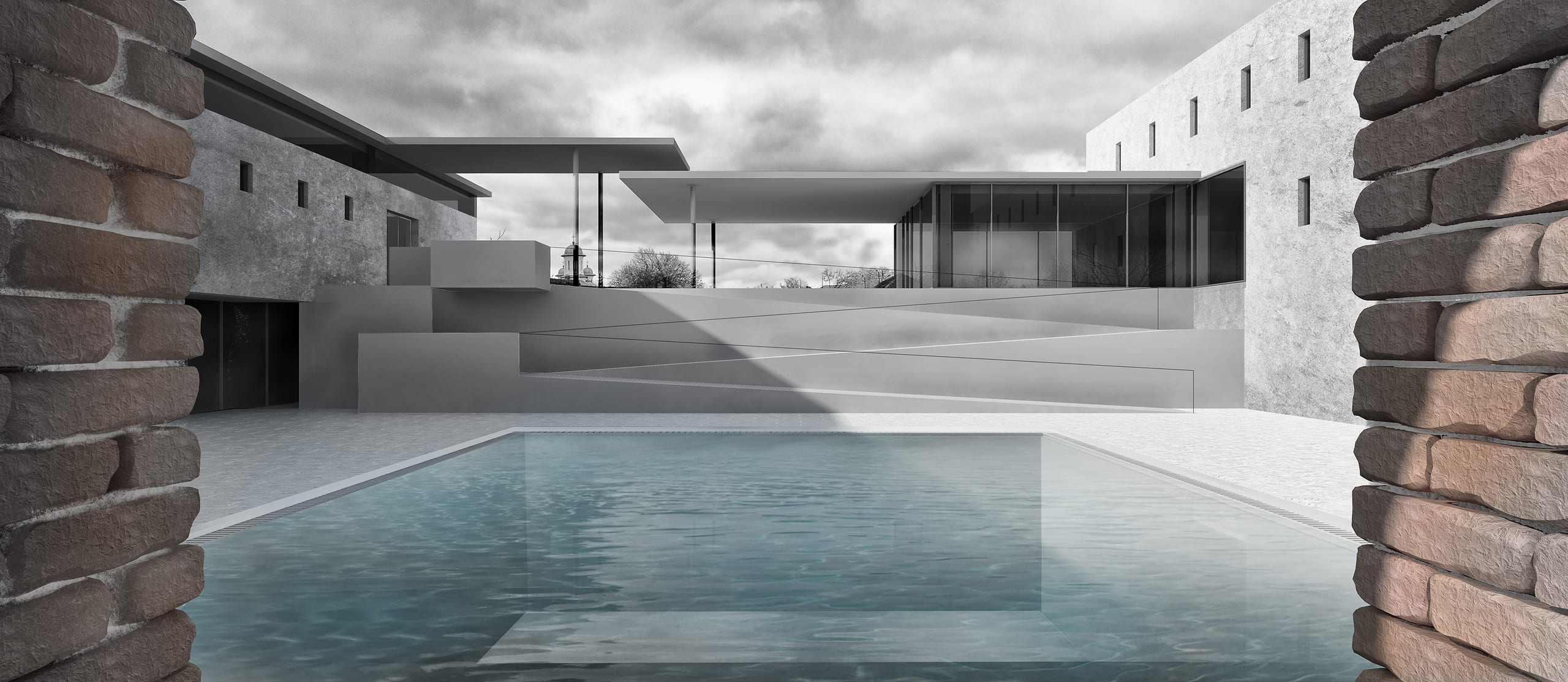 Regenerare Gighera — curte interioară și spațiu de apă