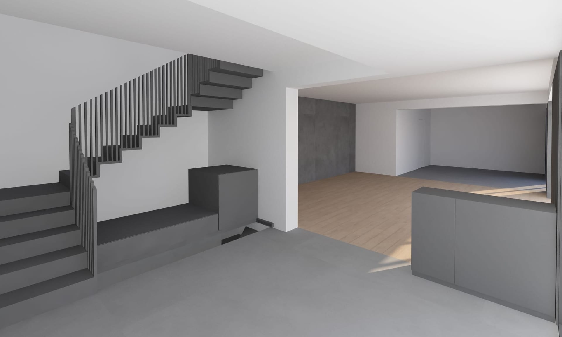 Casa Tătăruși — interior, living și scară în fundal